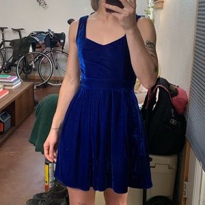 Rehab Blue Velvet Heart Cut Out Dress EUC